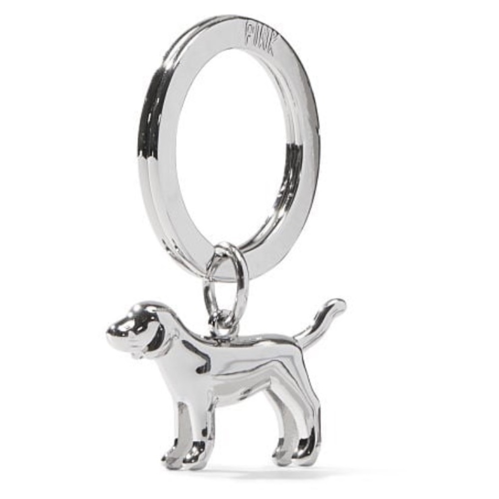 VICTORIA SECRET PINK SILVER METAL PINK DOG KEYCHAIN